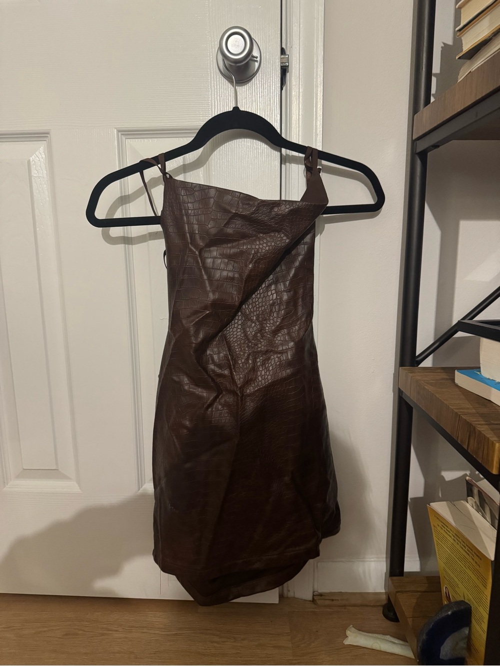 Sleek Backless Faux-Croc Mini Dress in Brown
